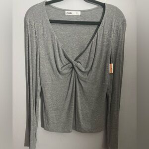 Elodie Gray Twist Detail Long Sleeve Top